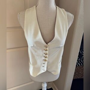 Chic Cream Sleeveless Blouse/Vest with Gold Buttons